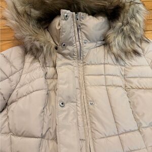 Calvin Klein Light Beige Puffer Coat with Faux Fur
